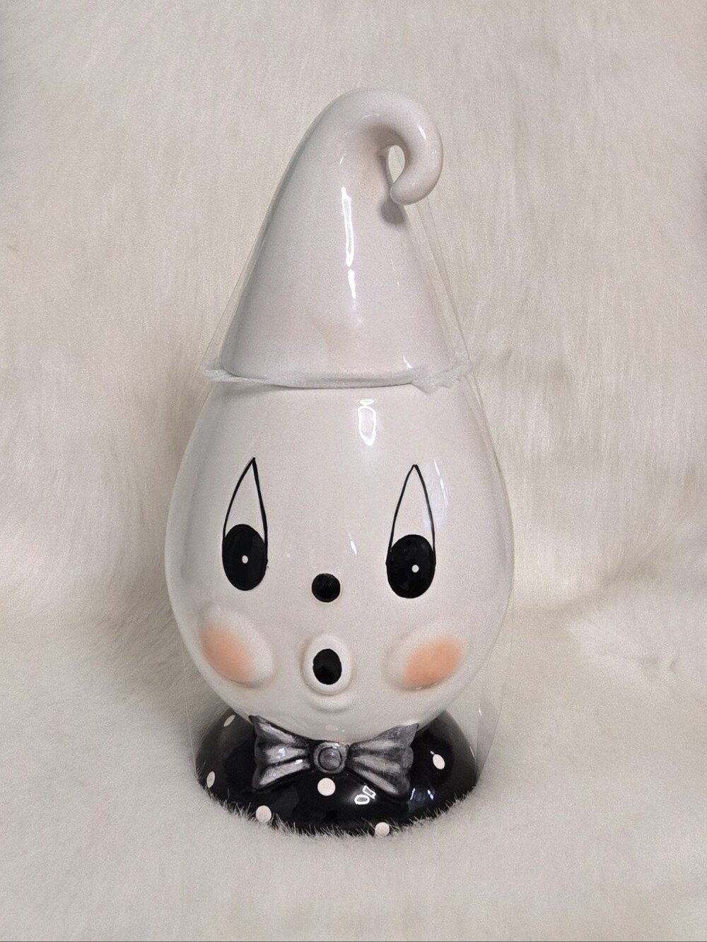 Johanna Parker Boo! Gus The Ghost Jar Canister 11.5" Halloween White Black NWT